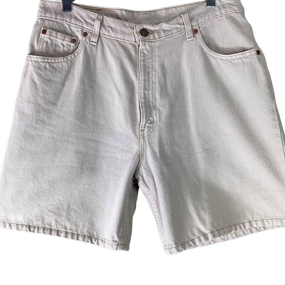 Vintage Levis Jean Shorts Beige Khaki Denim 551 Relaxed Fit 14 Made in USA